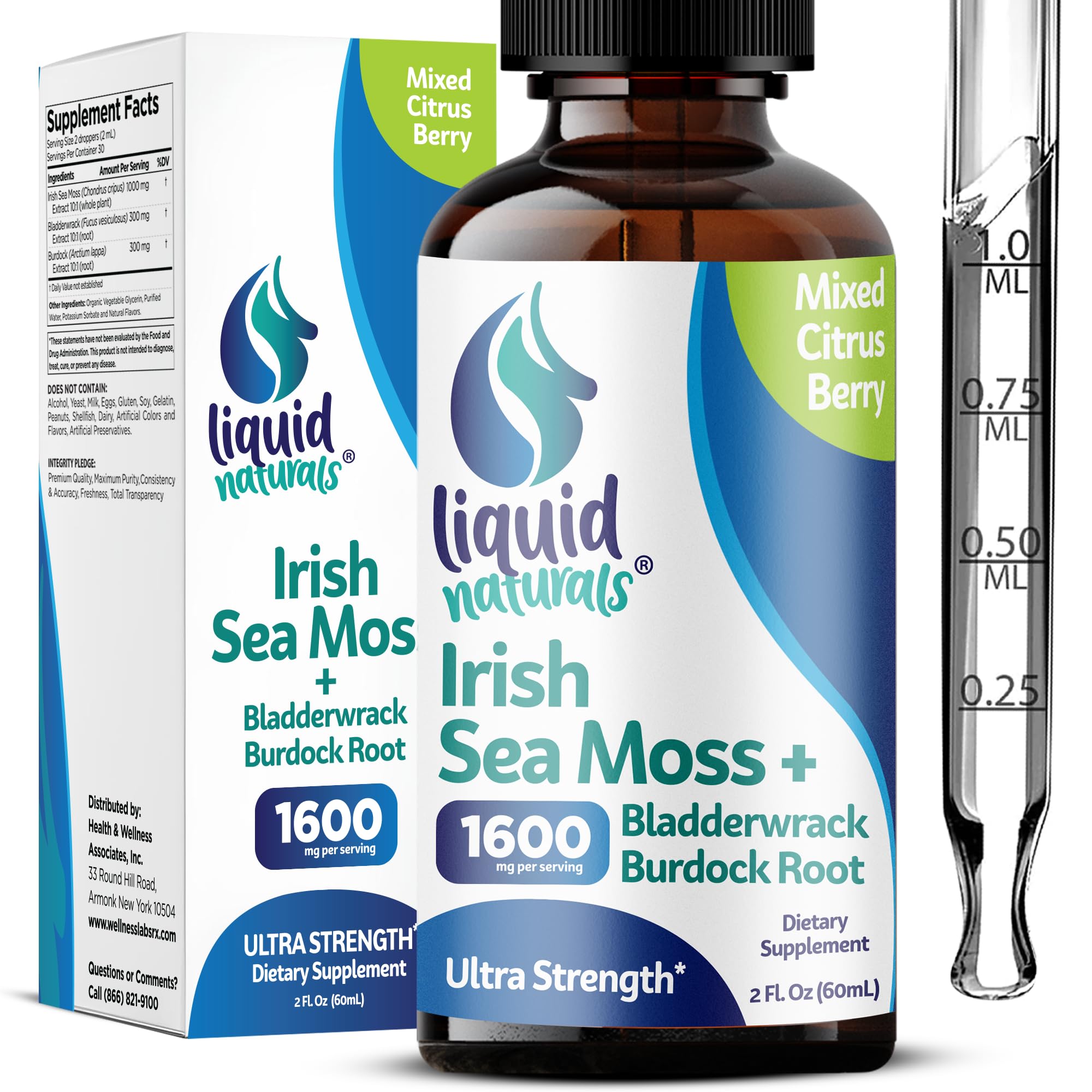 Liquid Naturals Sea Moss Drops 227g front view with citrus berry flavour