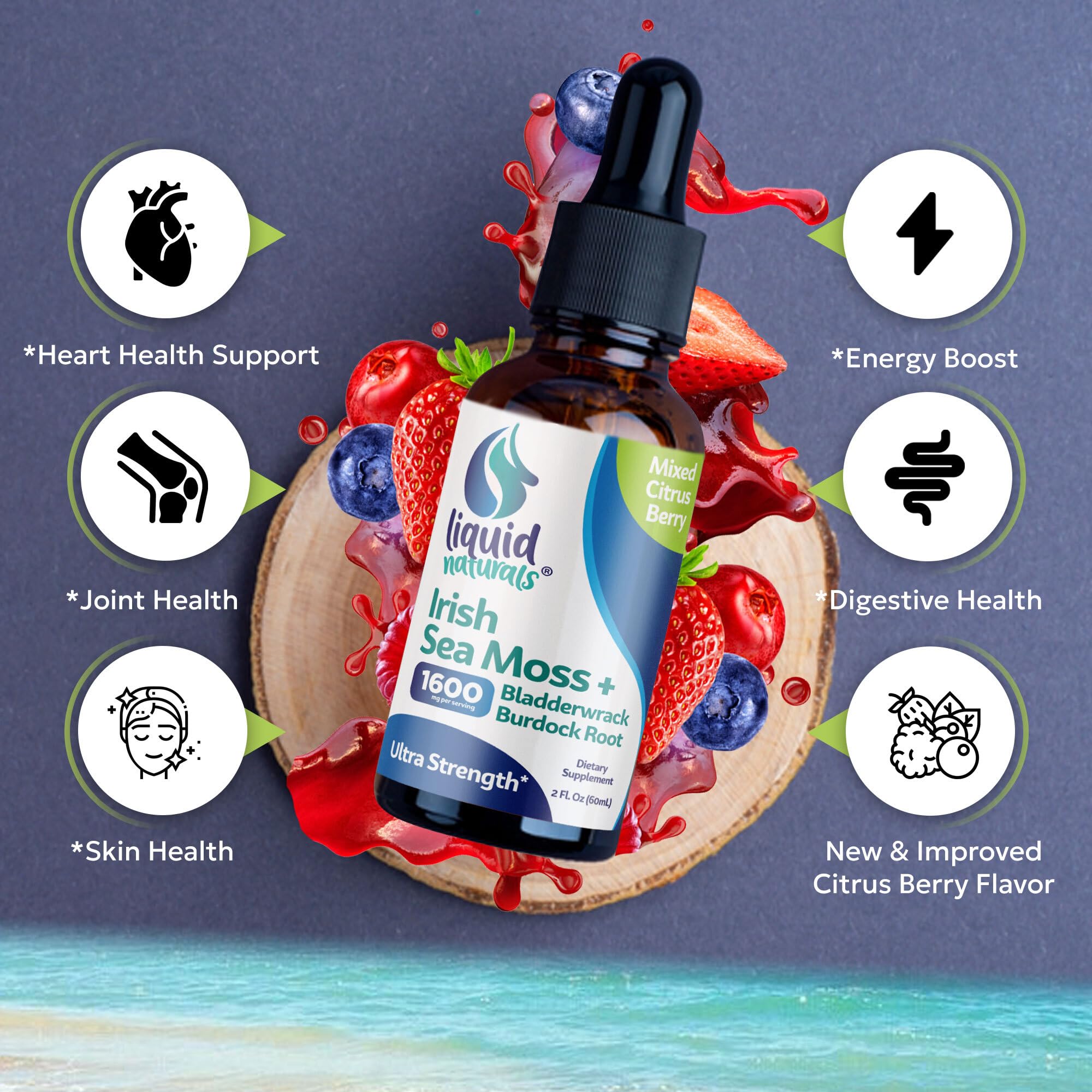 Liquid Naturals Sea Moss Drops 227g with dropper in use