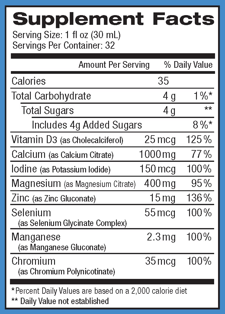 Liquid ReViva Calcium Citrate Supplement 32 oz bottle side view