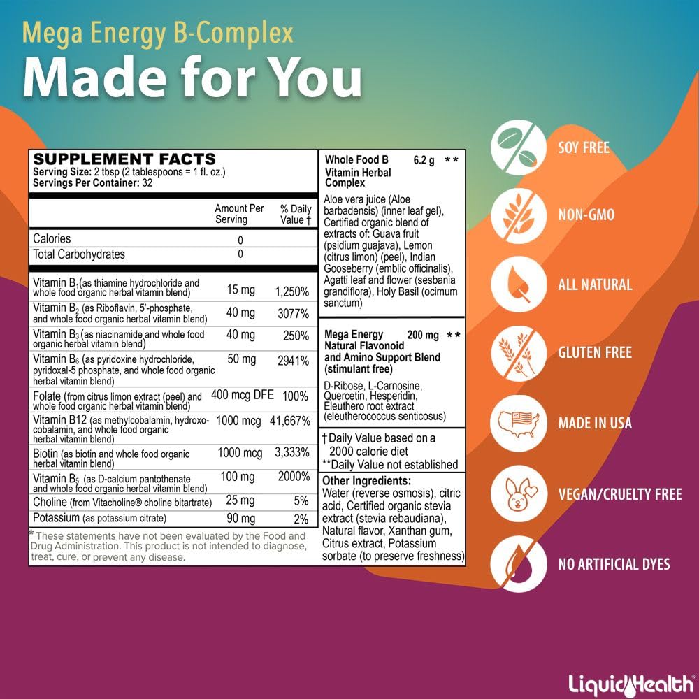 LIQUIDHEALTH Mega Energy B-Complex 907g liquid supplement ingredients list