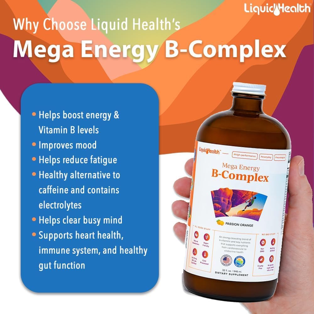 LIQUIDHEALTH Mega Energy B-Complex 907g liquid supplement with measuring spoon