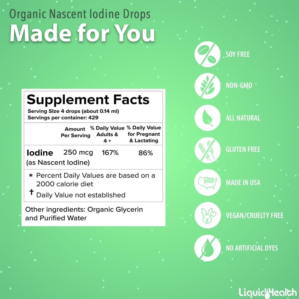 LIQUIDHEALTH Nascent Iodine Drops 259g label close-up