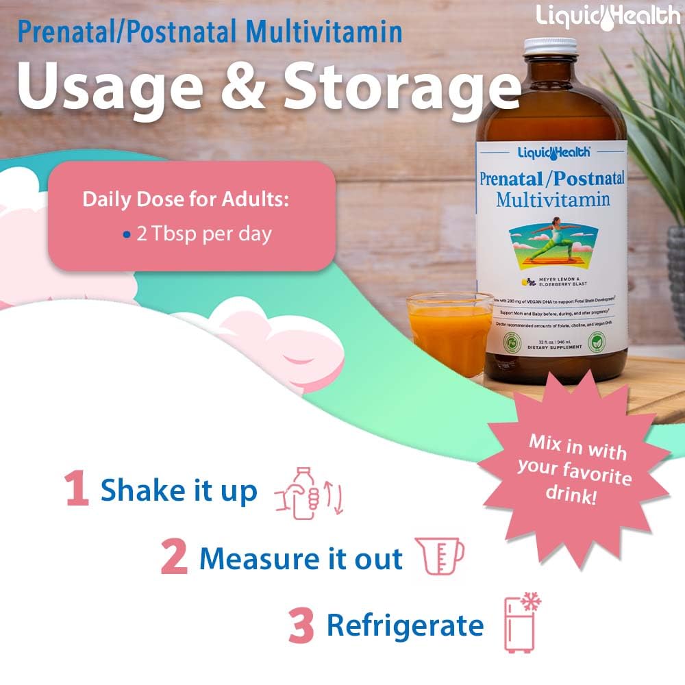LIQUIDHEALTH Prenatal/Postnatal Liquid Multivitamin 32 oz with measuring spoon