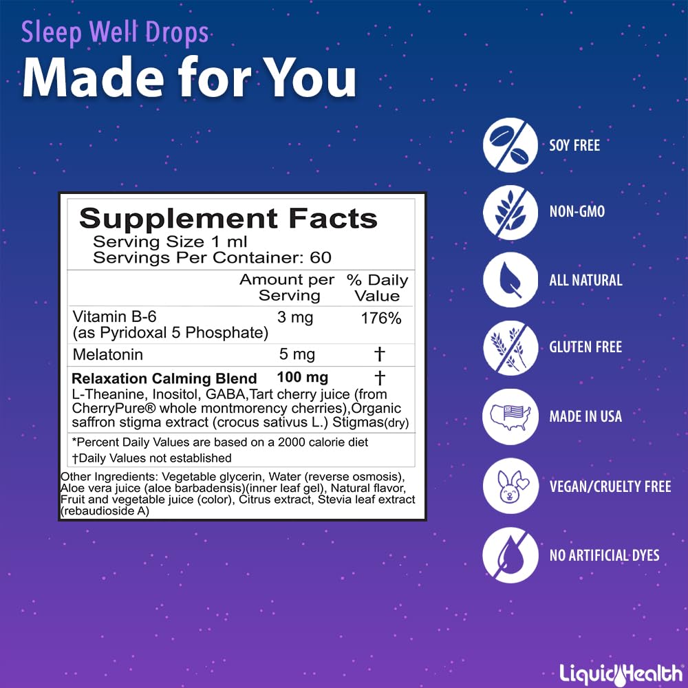 LIQUIDHEALTH Sleep Well Melatonin Drops 3 Pack on a table