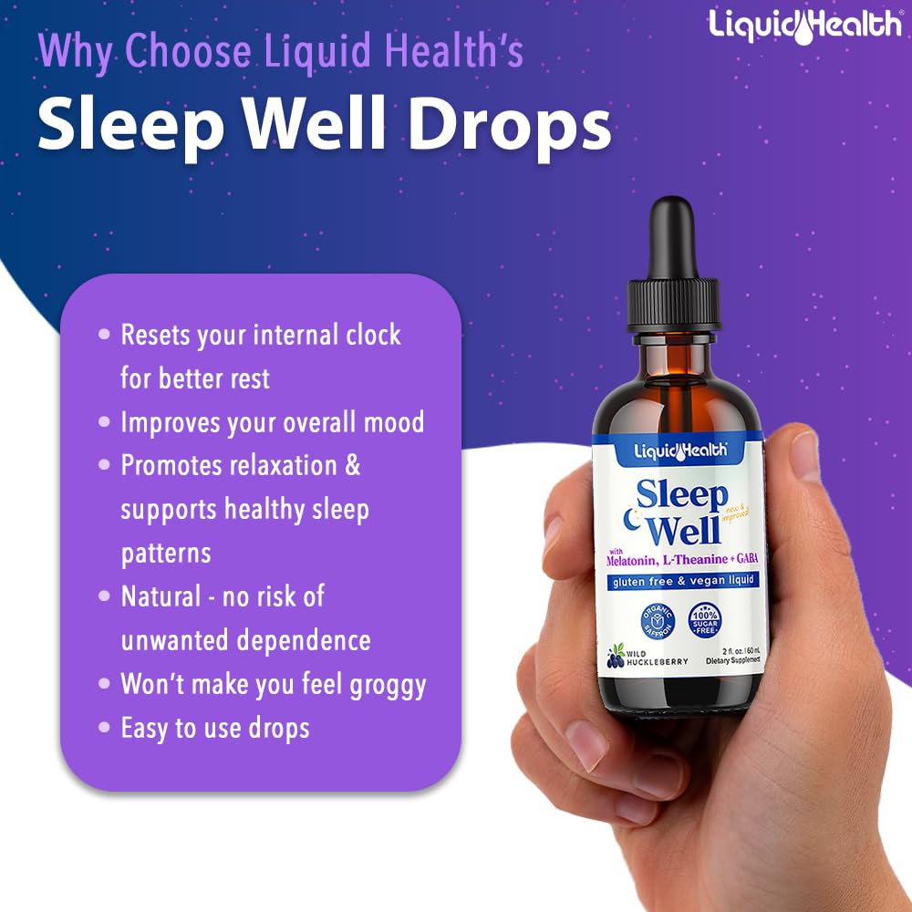 LIQUIDHEALTH Sleep Well Melatonin Drops packaging with dropper