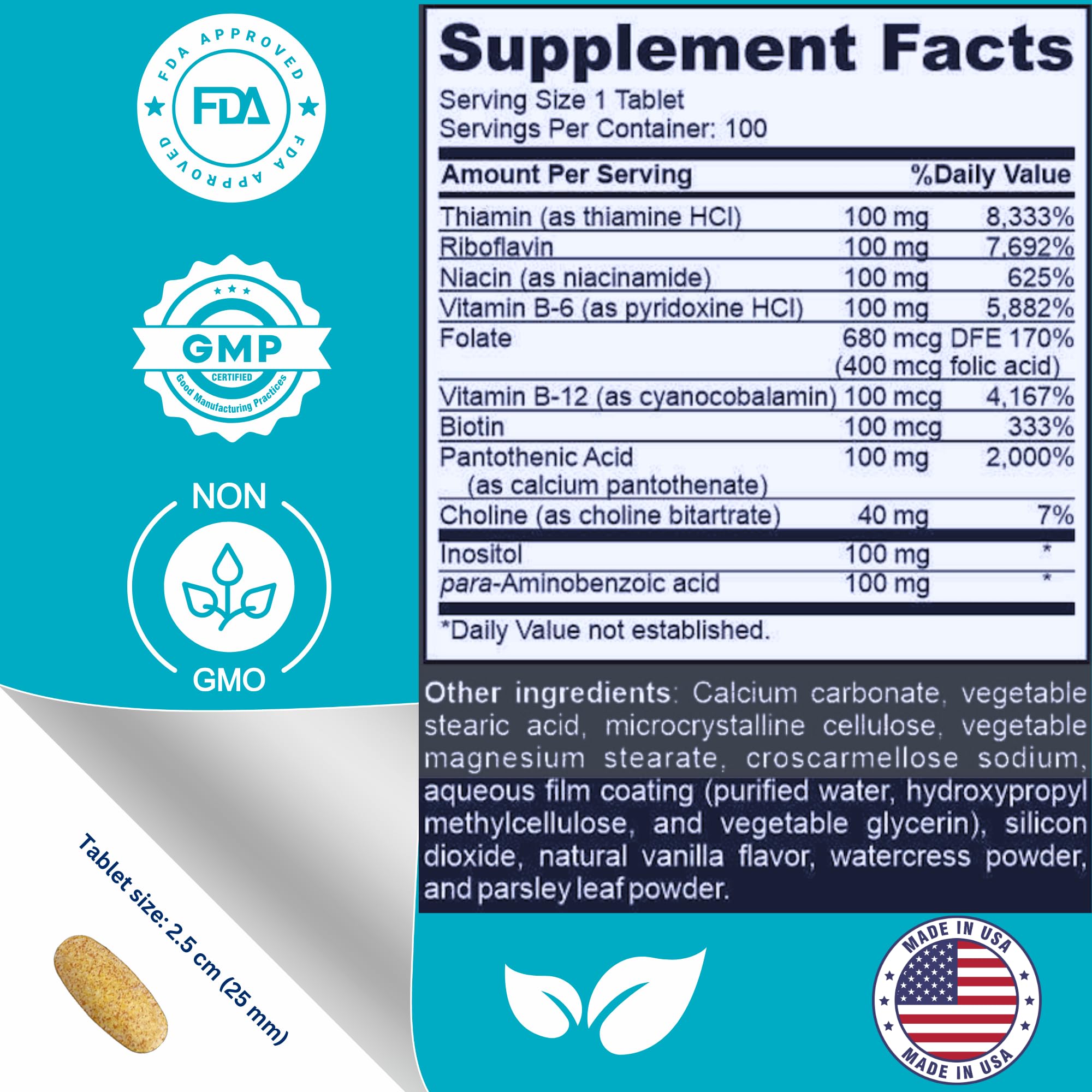 LIQUIDPACKPRO B-Complex Vitamin Supplement 100 Capsules side view