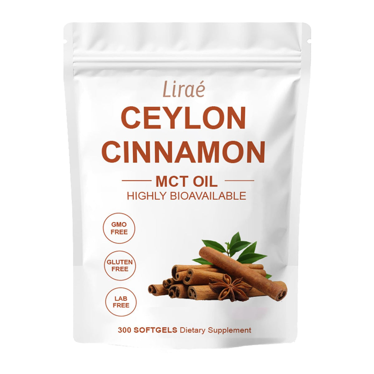 LIRAE Ceylon Cinnamon Softgels front view with packaging