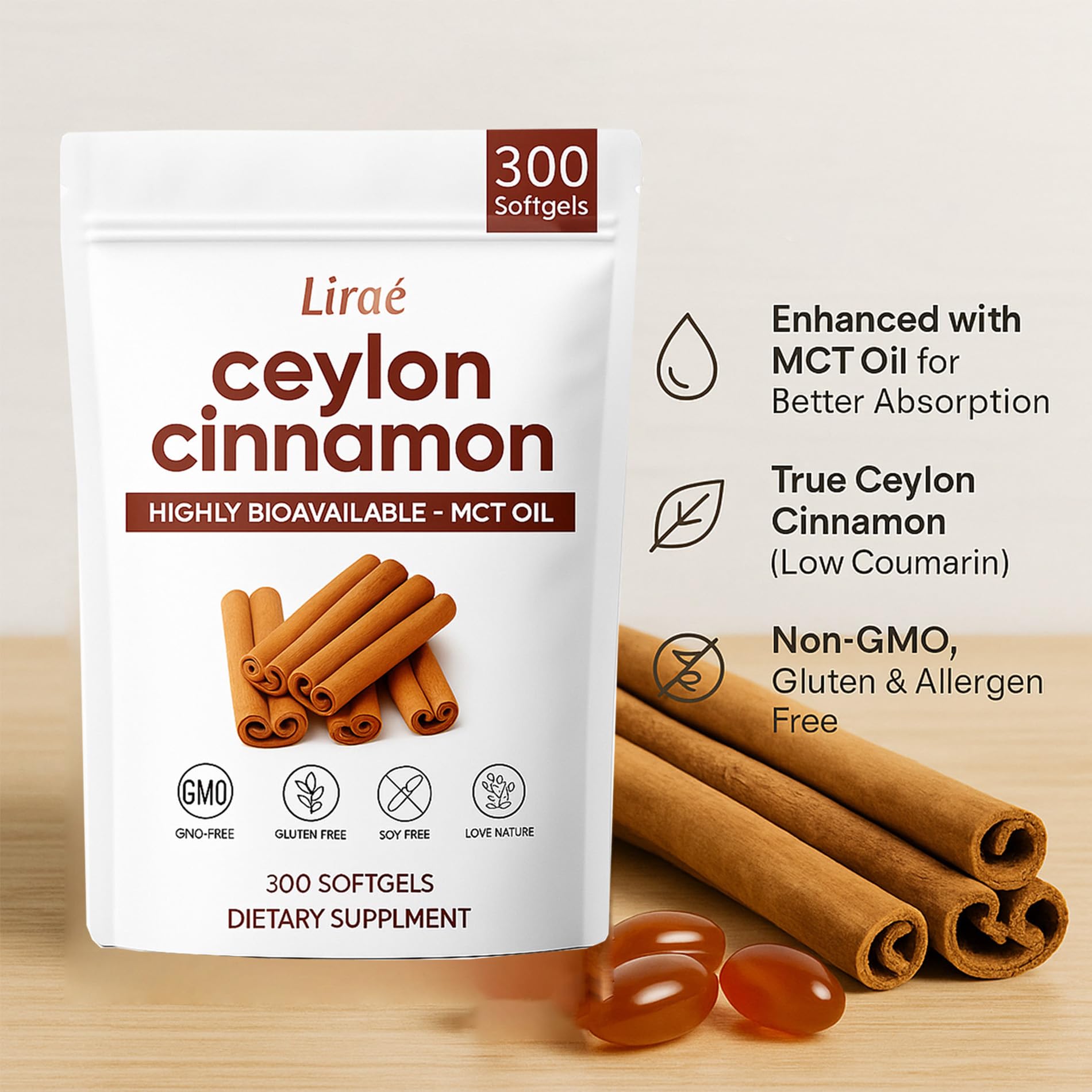 LIRAE Ceylon Cinnamon Softgels packaging