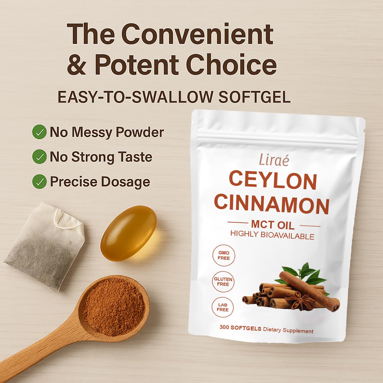 LIRAE Ceylon Cinnamon Softgels packaging dimensions