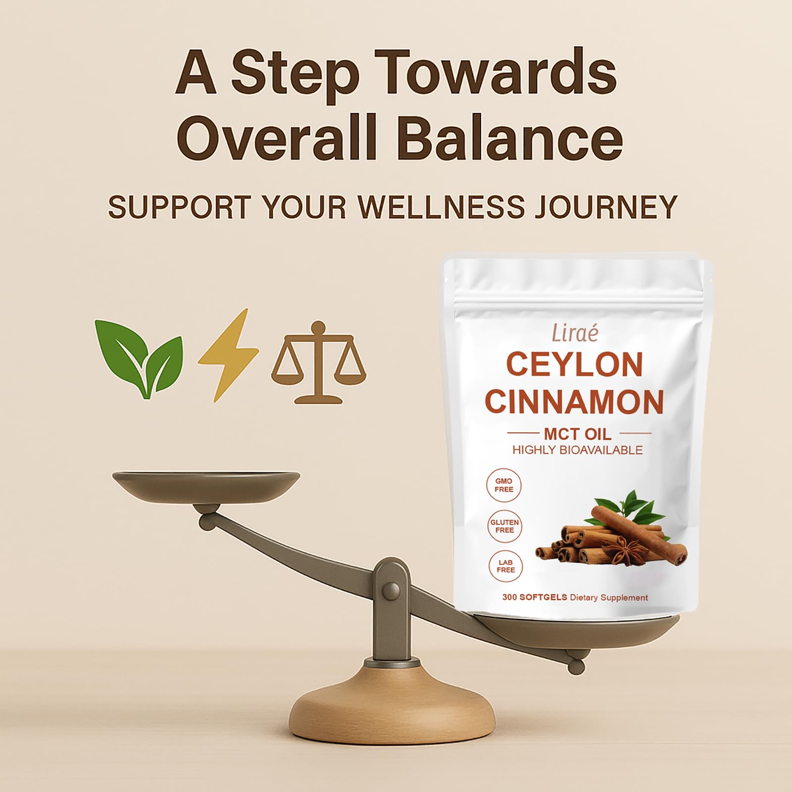 LIRAE Ceylon Cinnamon Softgels with MCT Oil label detail