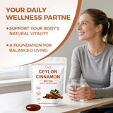 LIRAE Ceylon Cinnamon Supplement displayed with a spoonful of cinnamon