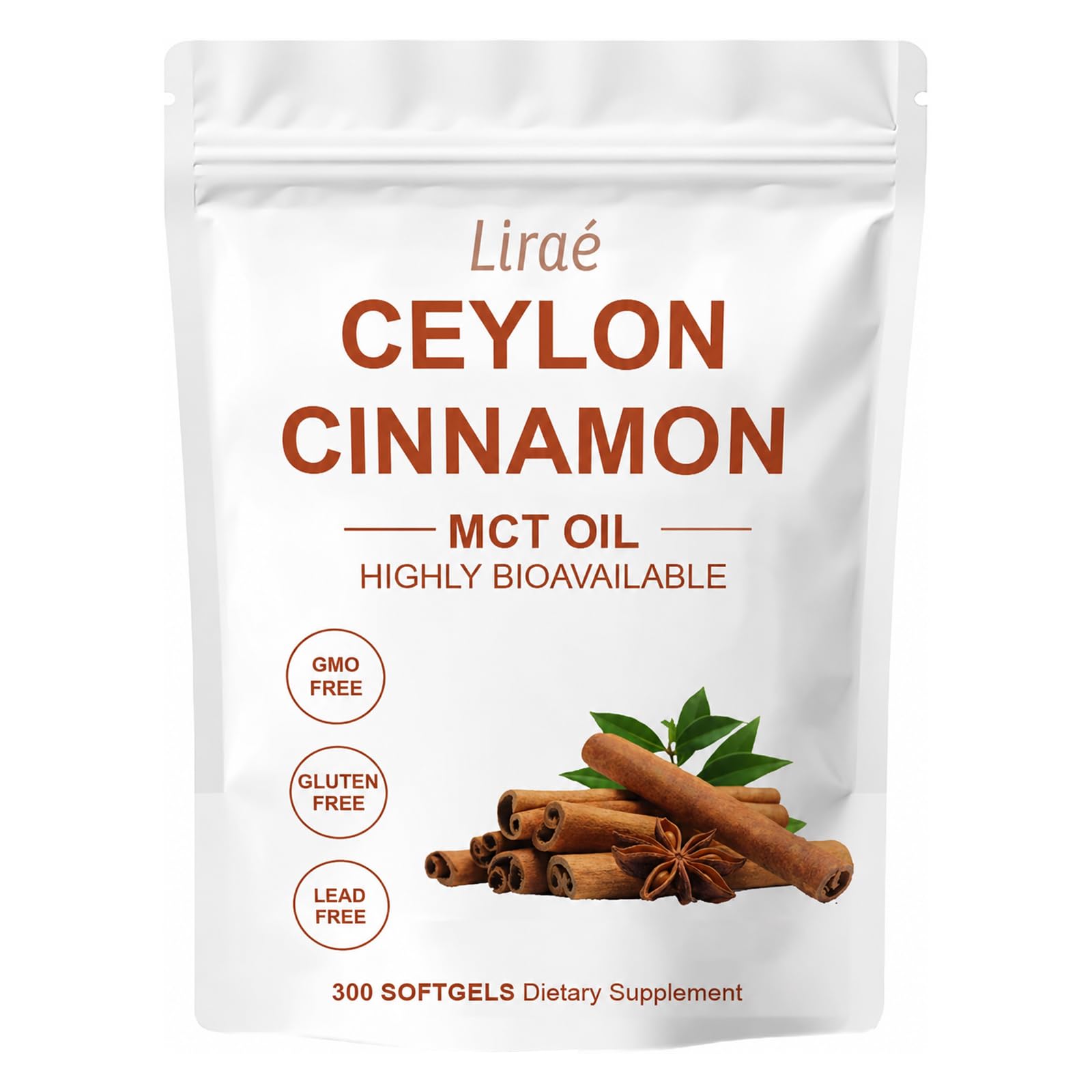 LIRAE Ceylon Cinnamon Supplement front view, 150g packaging