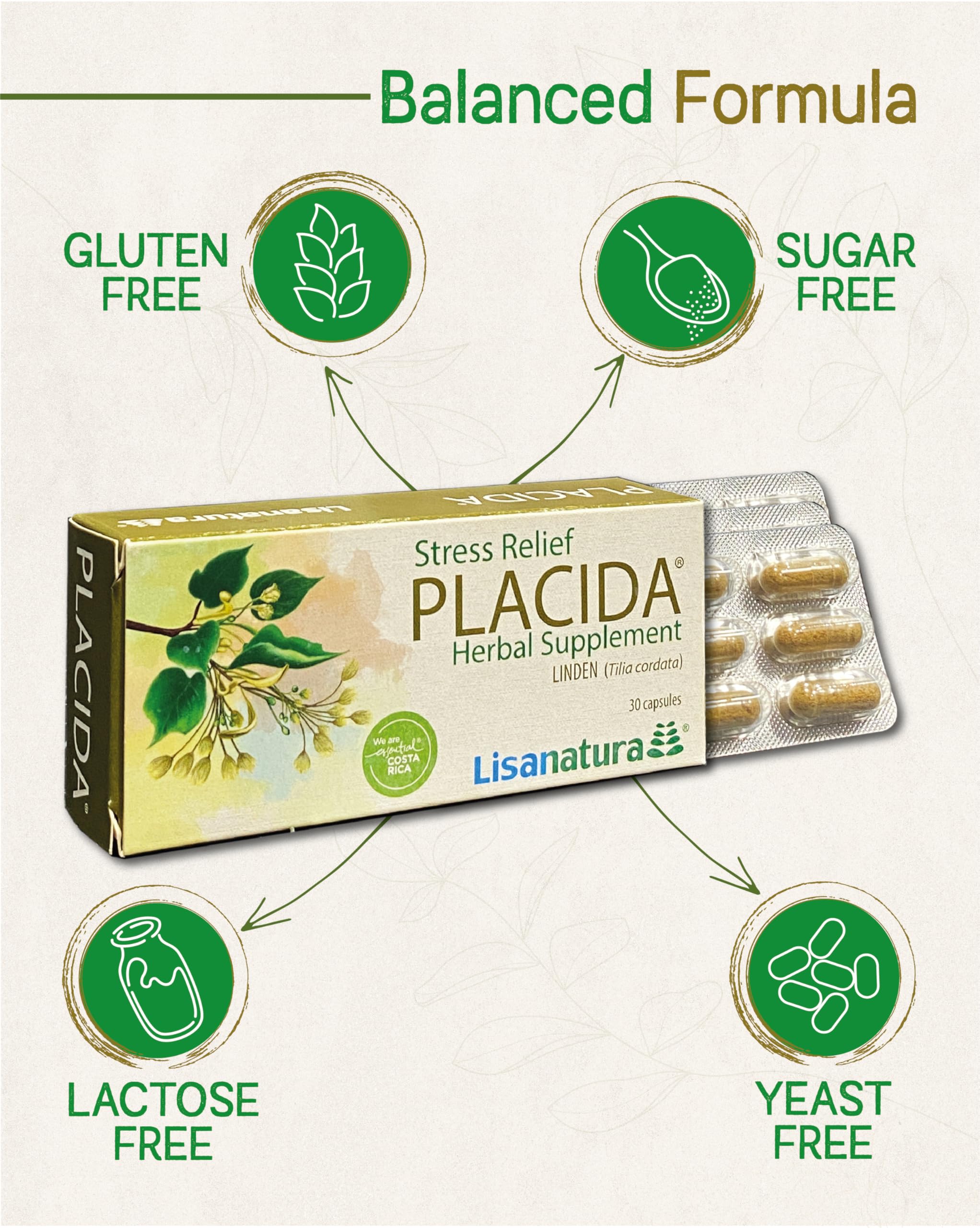 Lisanatura Placida Herbal Supplement on a wooden table