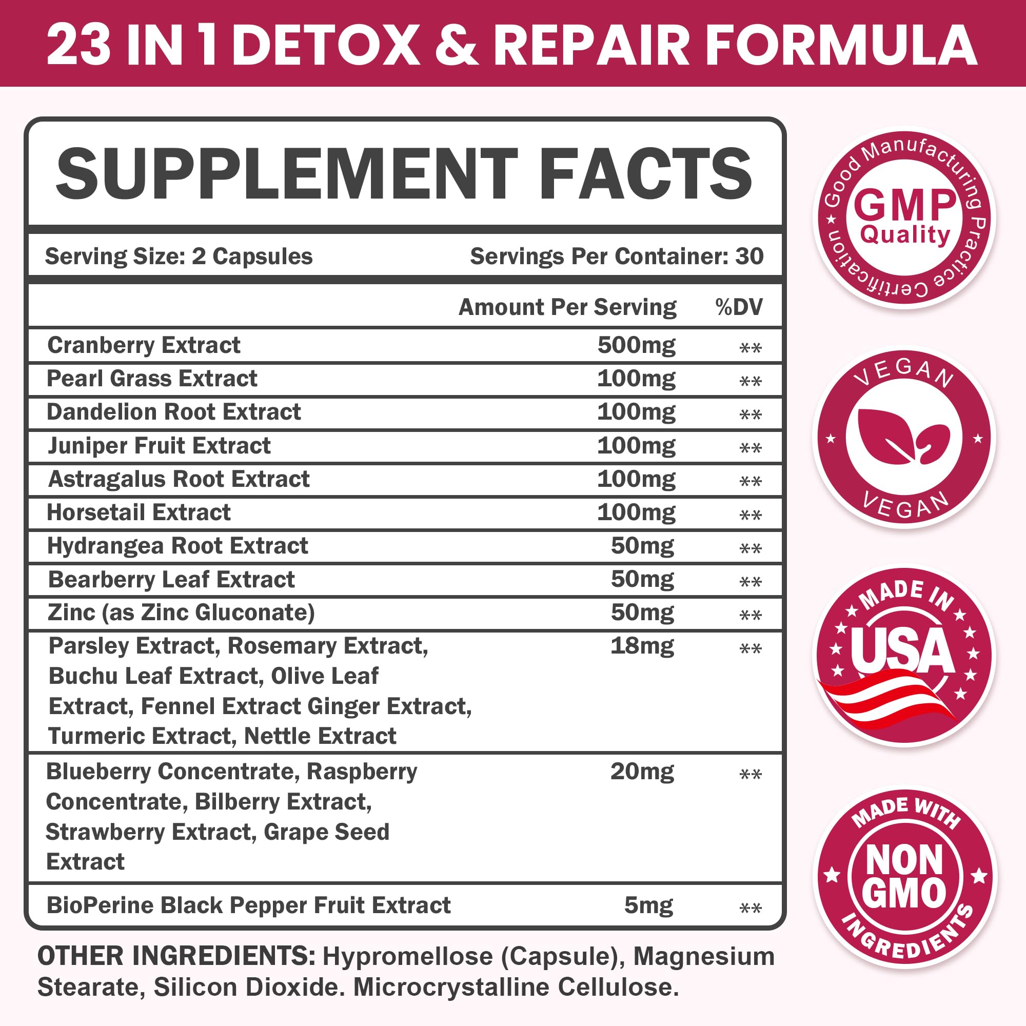 Litypure Cranberry Extract Capsules side view with ingredient list