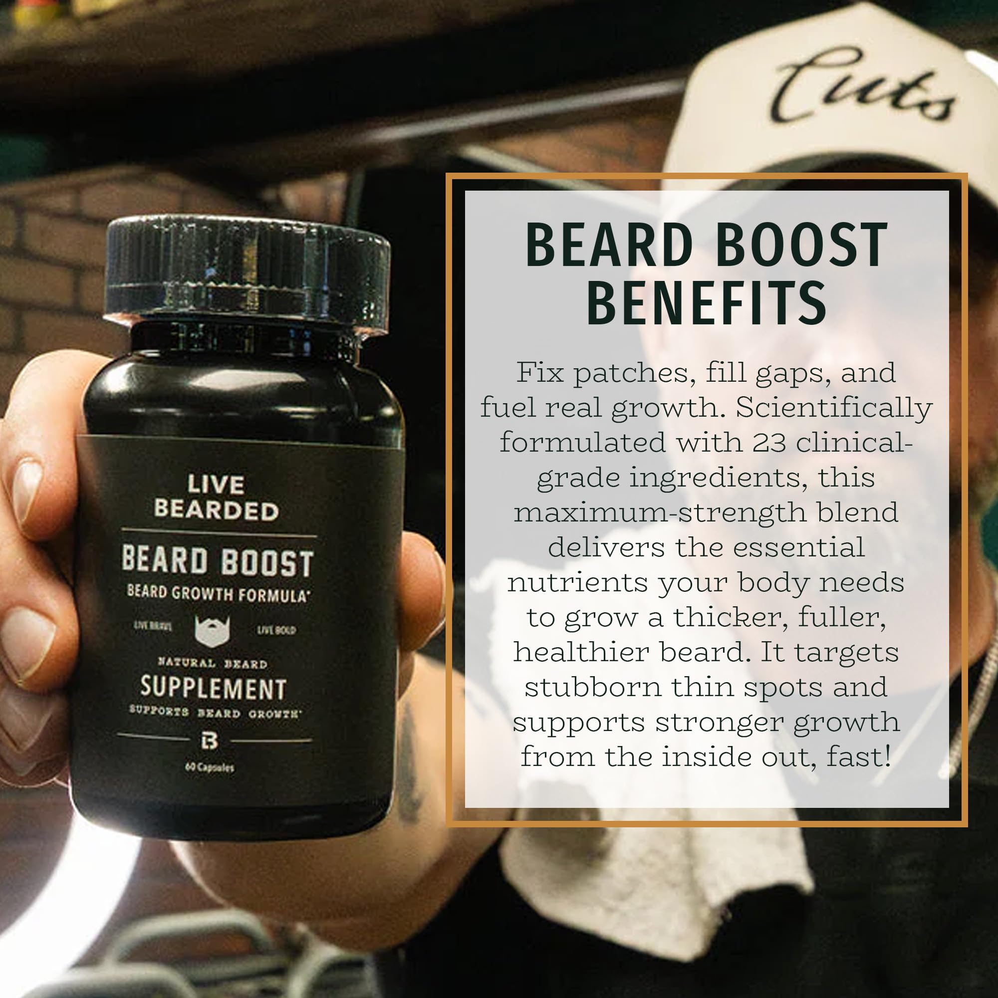 Live Bearded Beard support supplement bottle side view