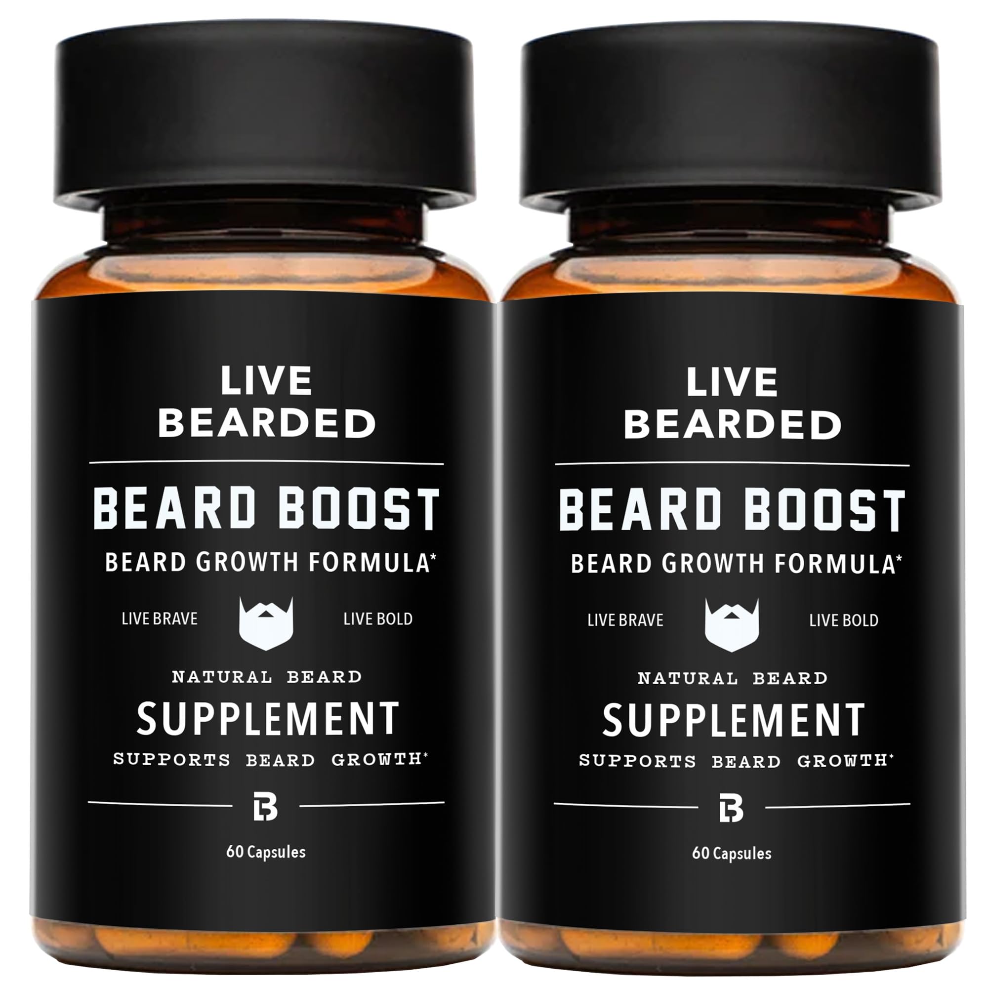 Live Bearded Beard support Supplement front view with 60 capsules