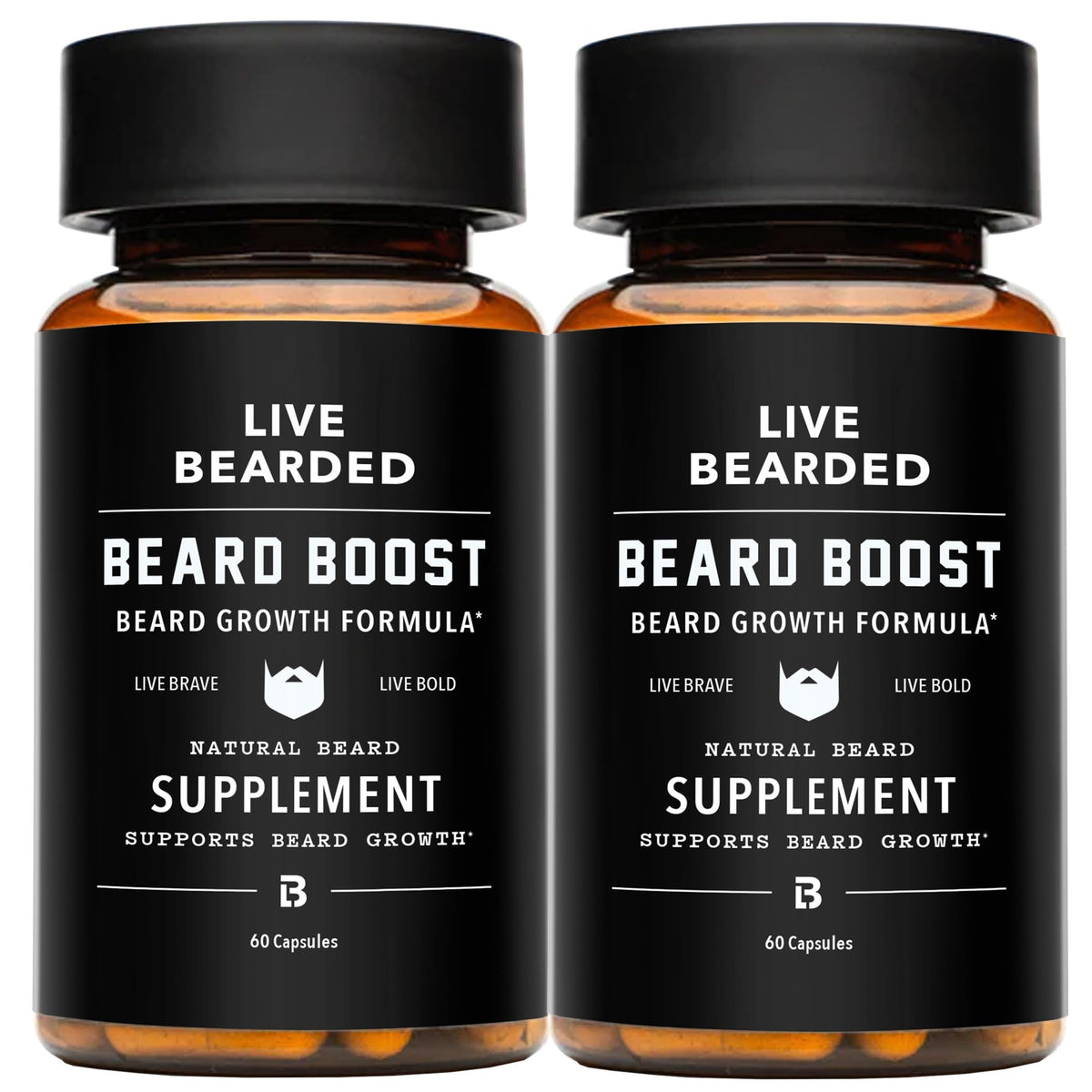 Live Bearded Beard support Supplement front view with 60 capsules