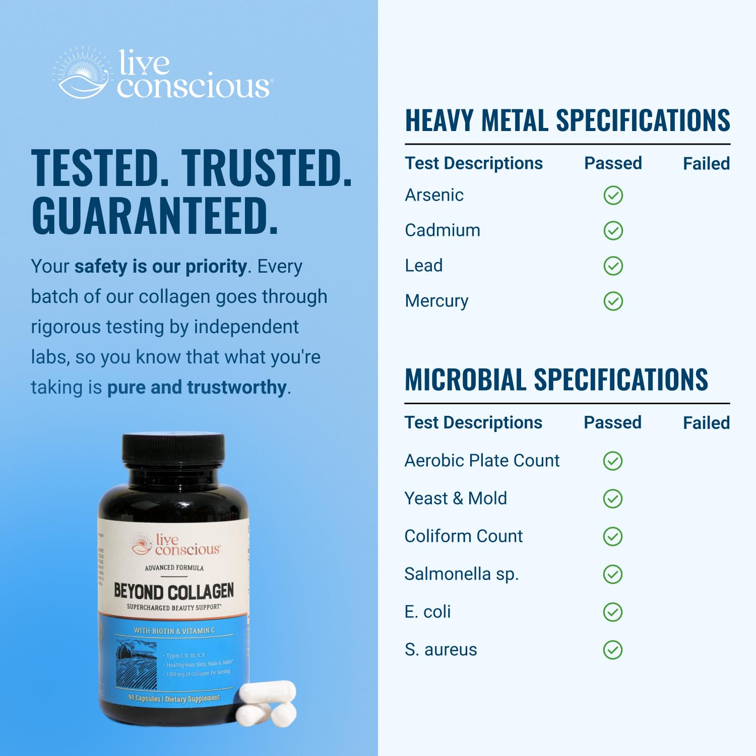 Live Conscious Beyond Collagen Supplement bottle with a measuring spoon