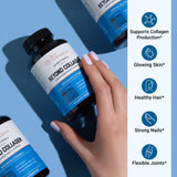 Live Conscious Beyond Collagen Supplement capsules in a hand