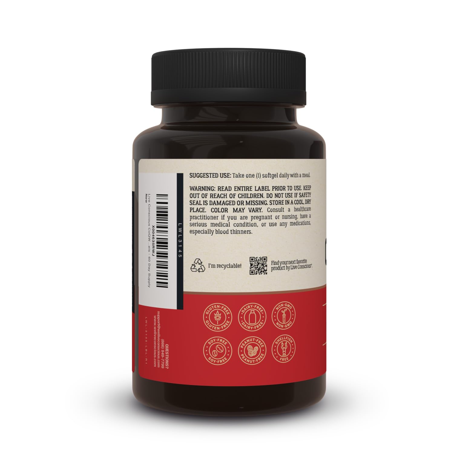 Live Conscious Coenzyme Q10 Supplement 100mg ingredients list