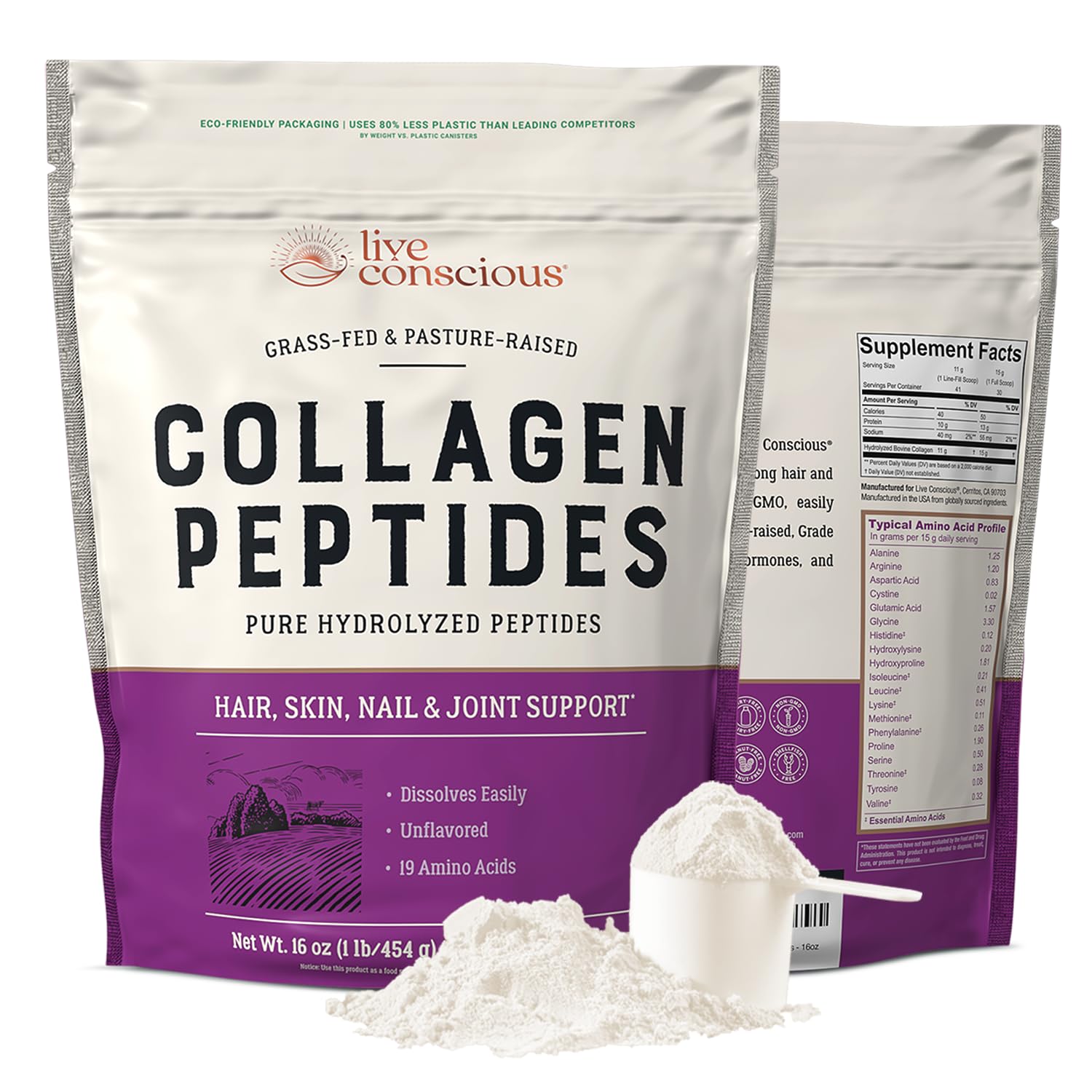 Live Conscious Collagen Peptides 454g front view