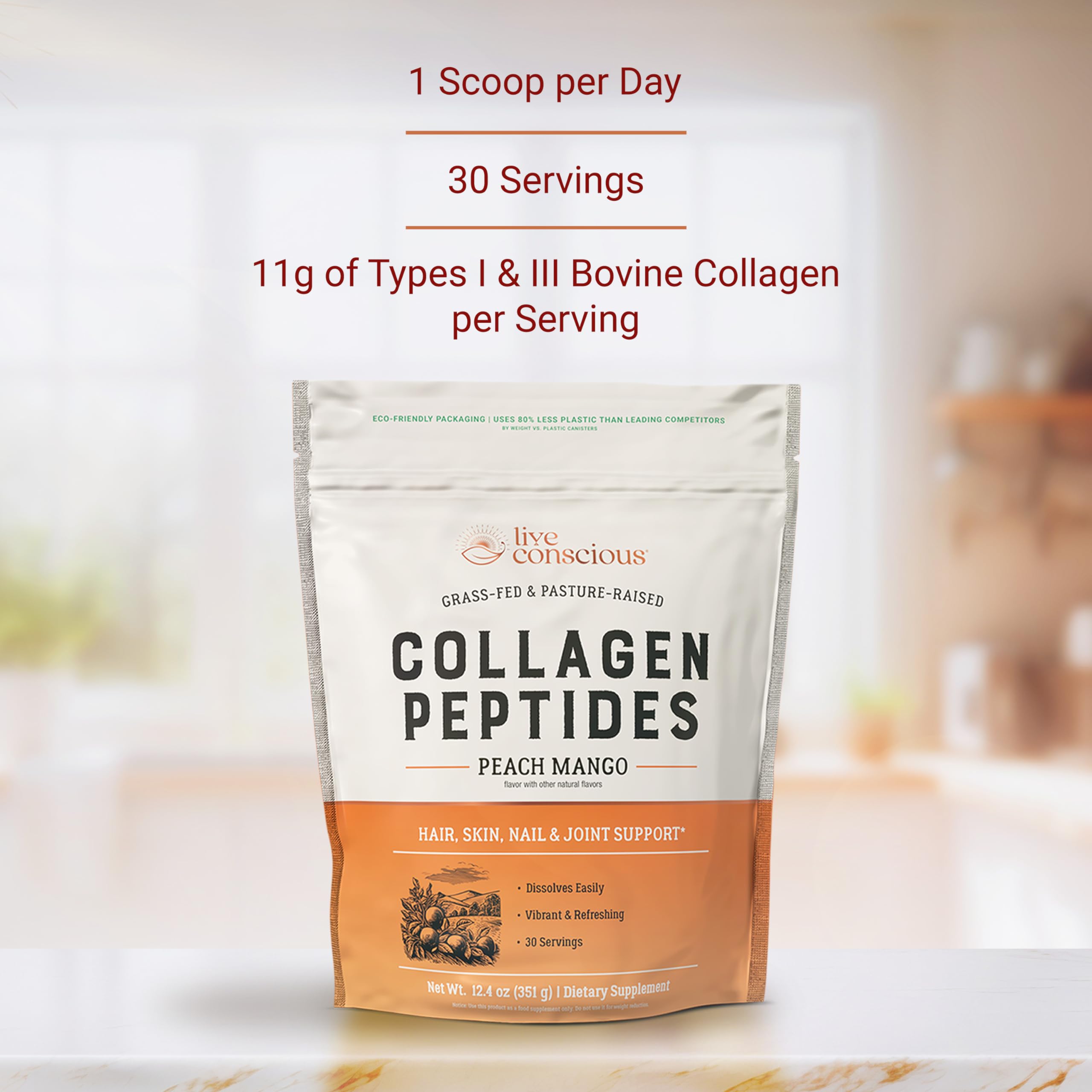 Live Conscious Collagen Peptides Chocolate 352g serving suggestion