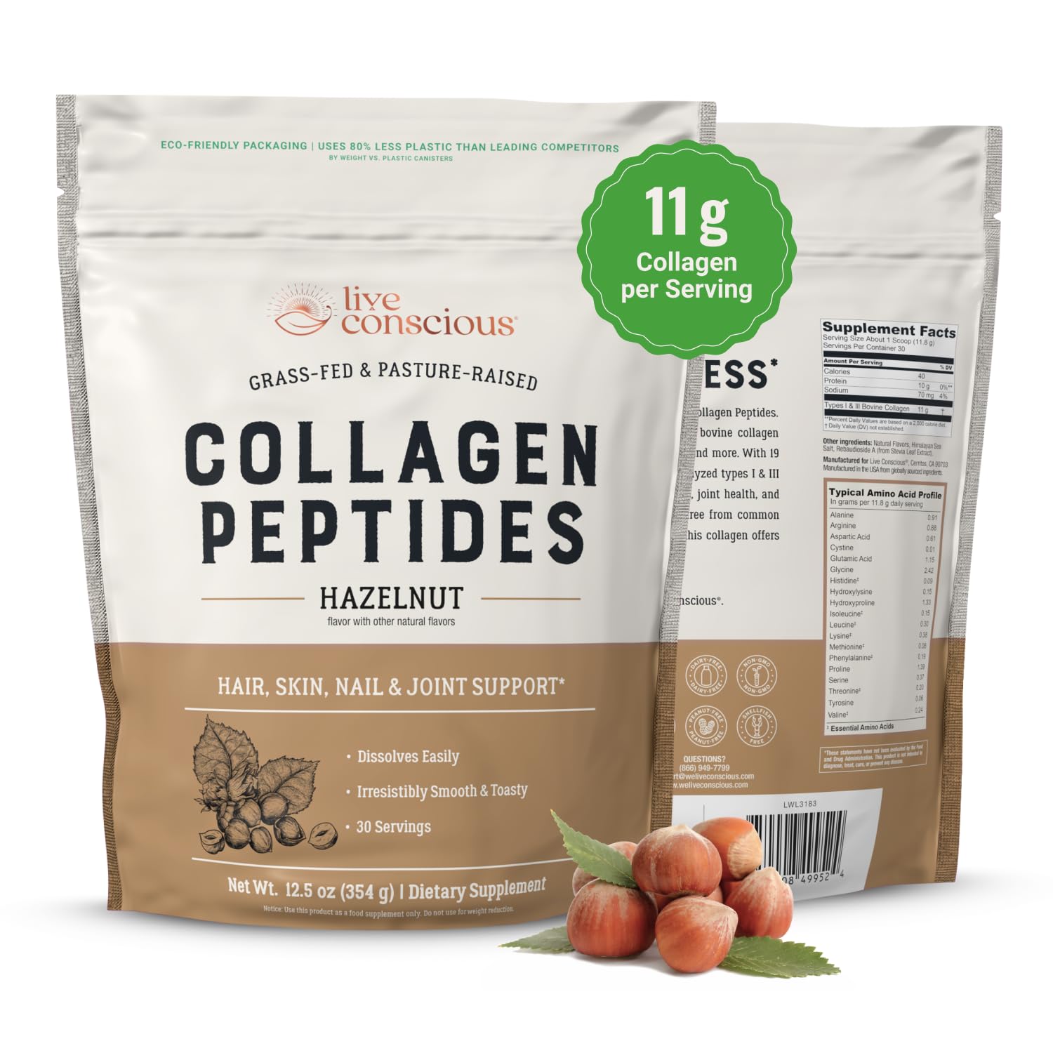 Live Conscious Collagen Peptides Chocolate 372g front view