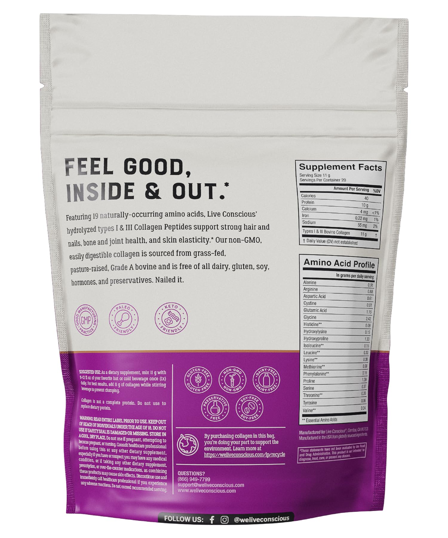 Live Conscious Collagen Peptides on a kitchen counter