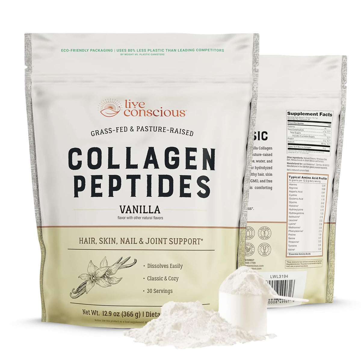 Live Conscious Collagen Peptides Vanilla 369g front view
