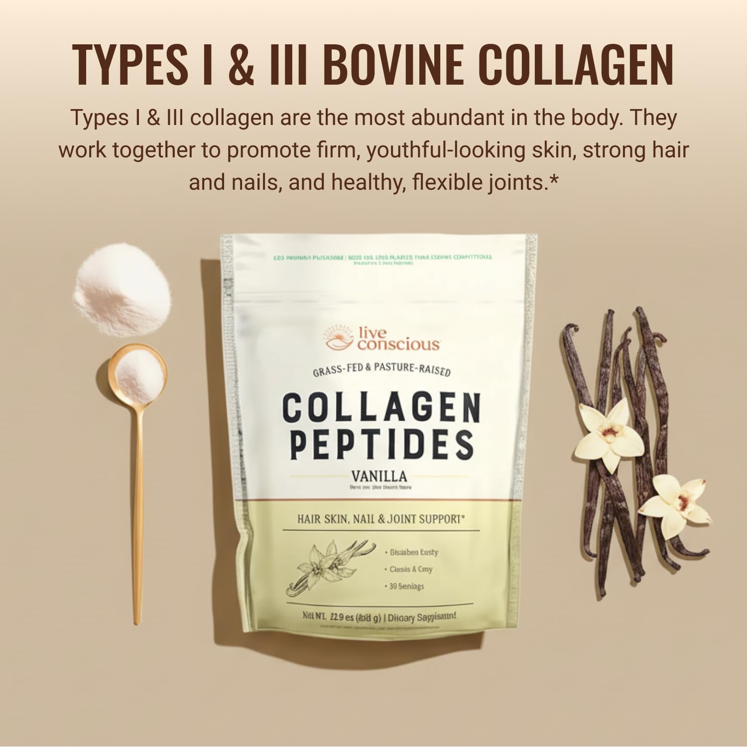 Live Conscious Collagen Peptides Vanilla in a smoothie