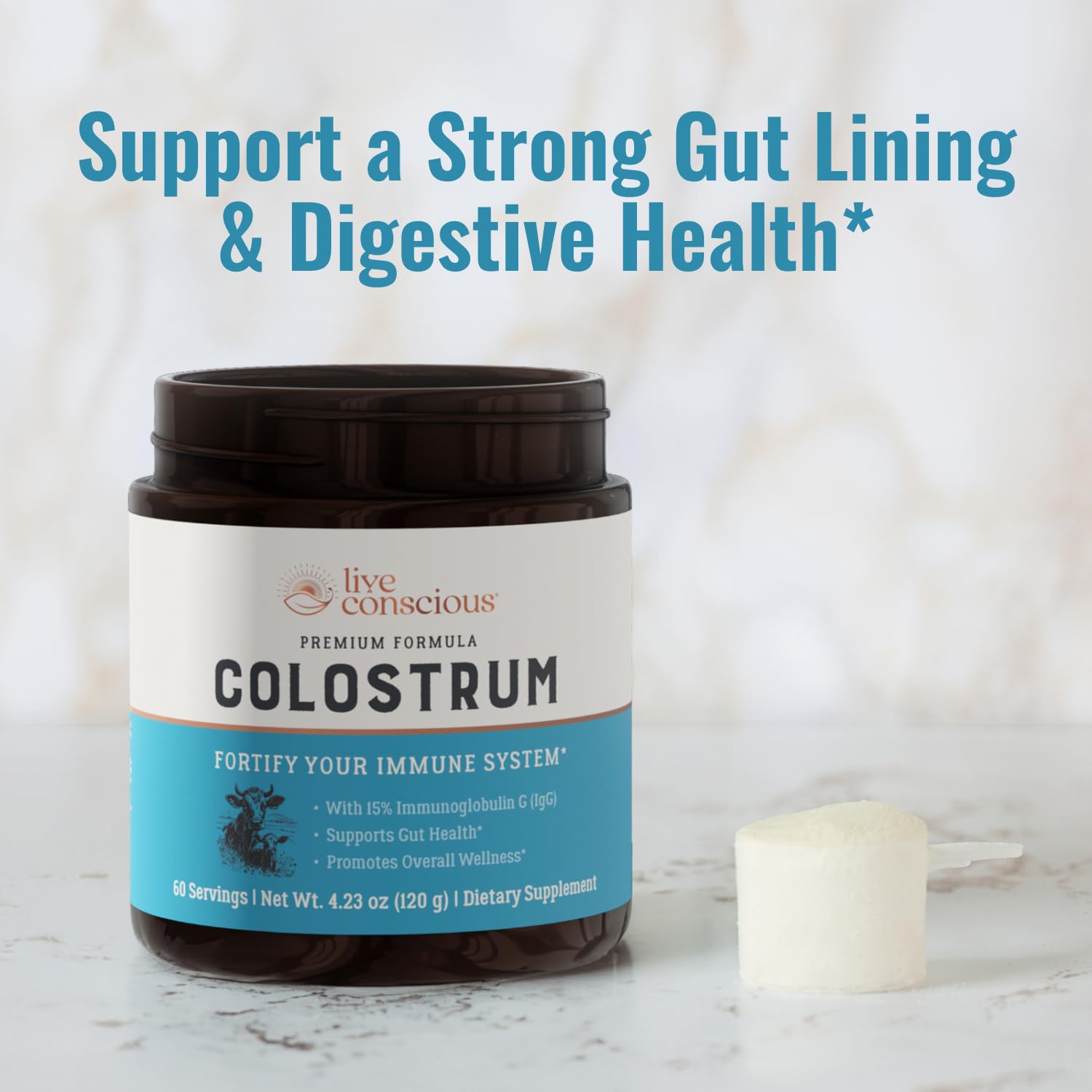 Live Conscious Colostrum Powder back view packaging