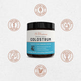 Live Conscious Colostrum Powder on a kitchen counter