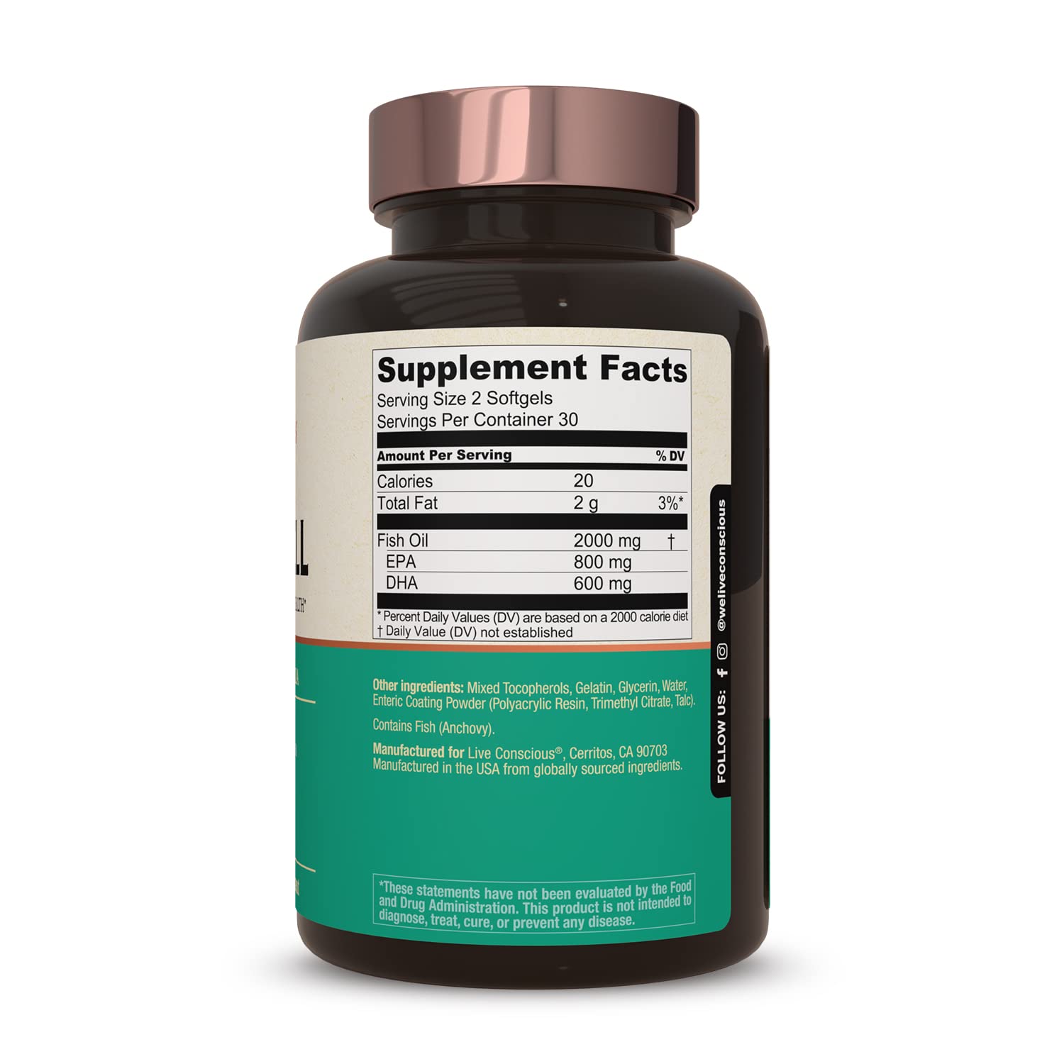 Live Conscious Omega-3 Fish Oil Supplement 2000mg softgel in hand