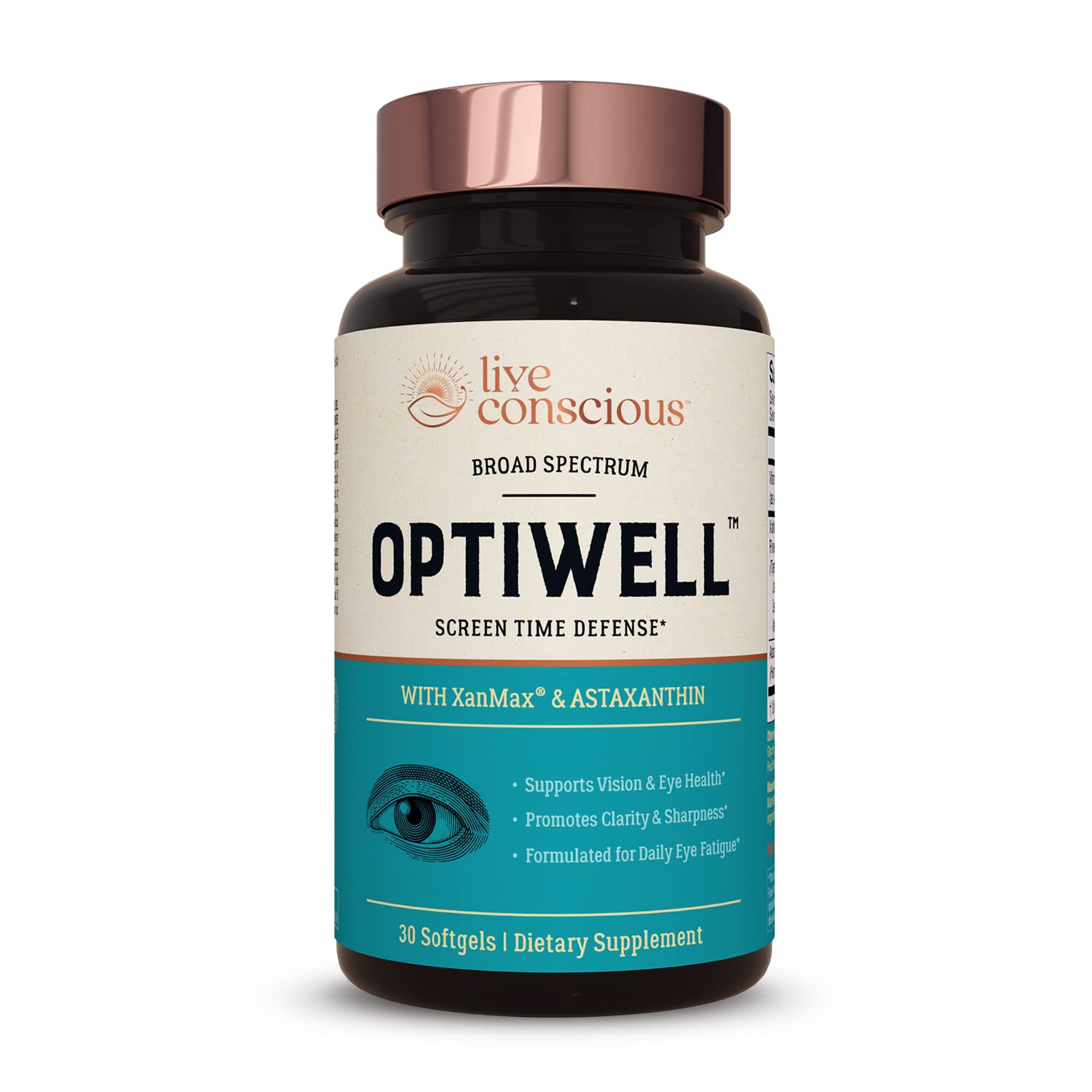 Live Conscious OptiWell Lutein Eye Supplement 60 Capsules front view