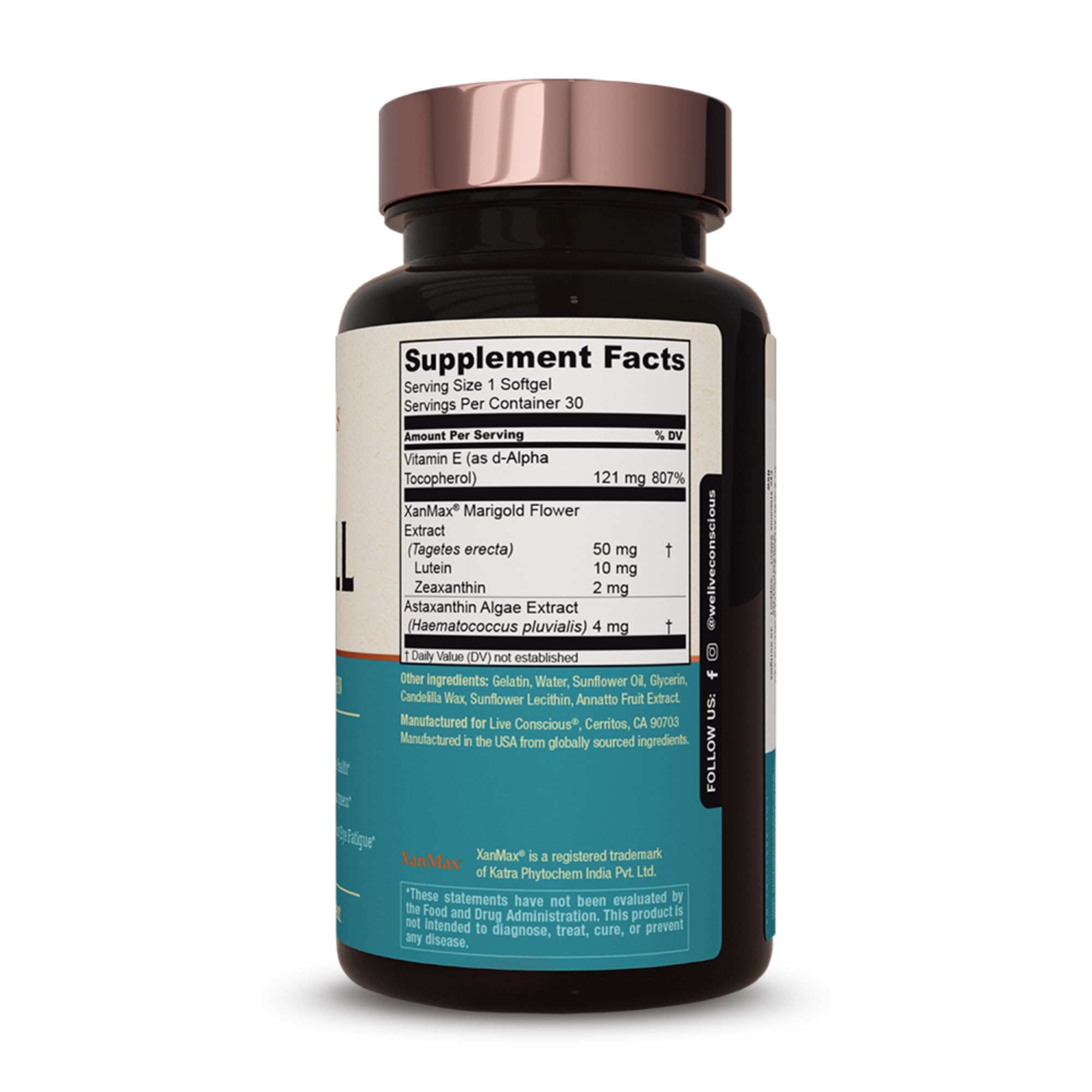 Live Conscious OptiWell Lutein Eye Supplement bottle side view