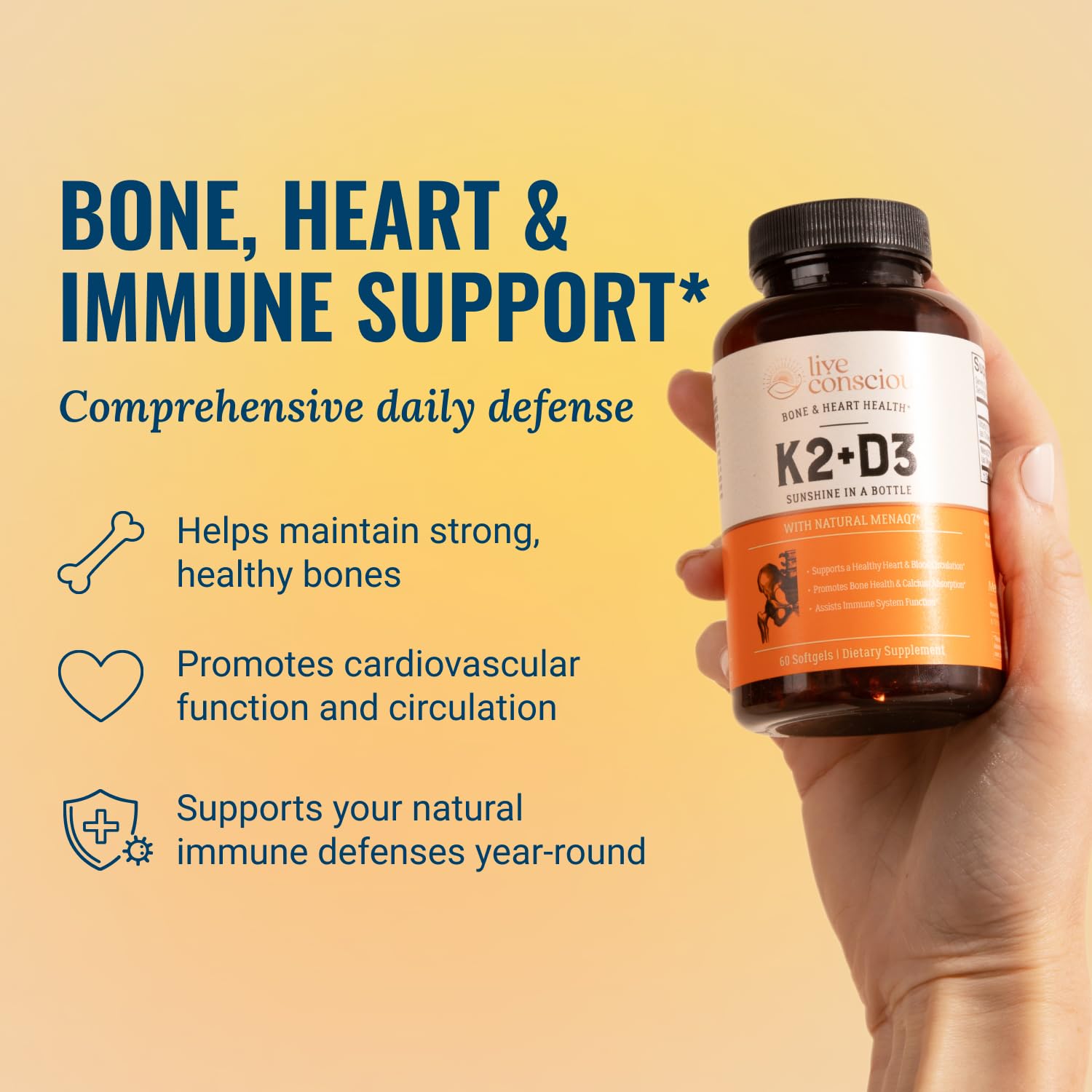 Live Conscious Vitamin D3 & K2 Capsules close-up of capsules