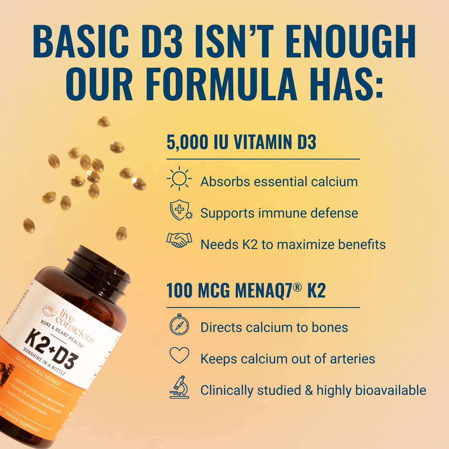 Live Conscious Vitamin D3 & K2 Capsules side view