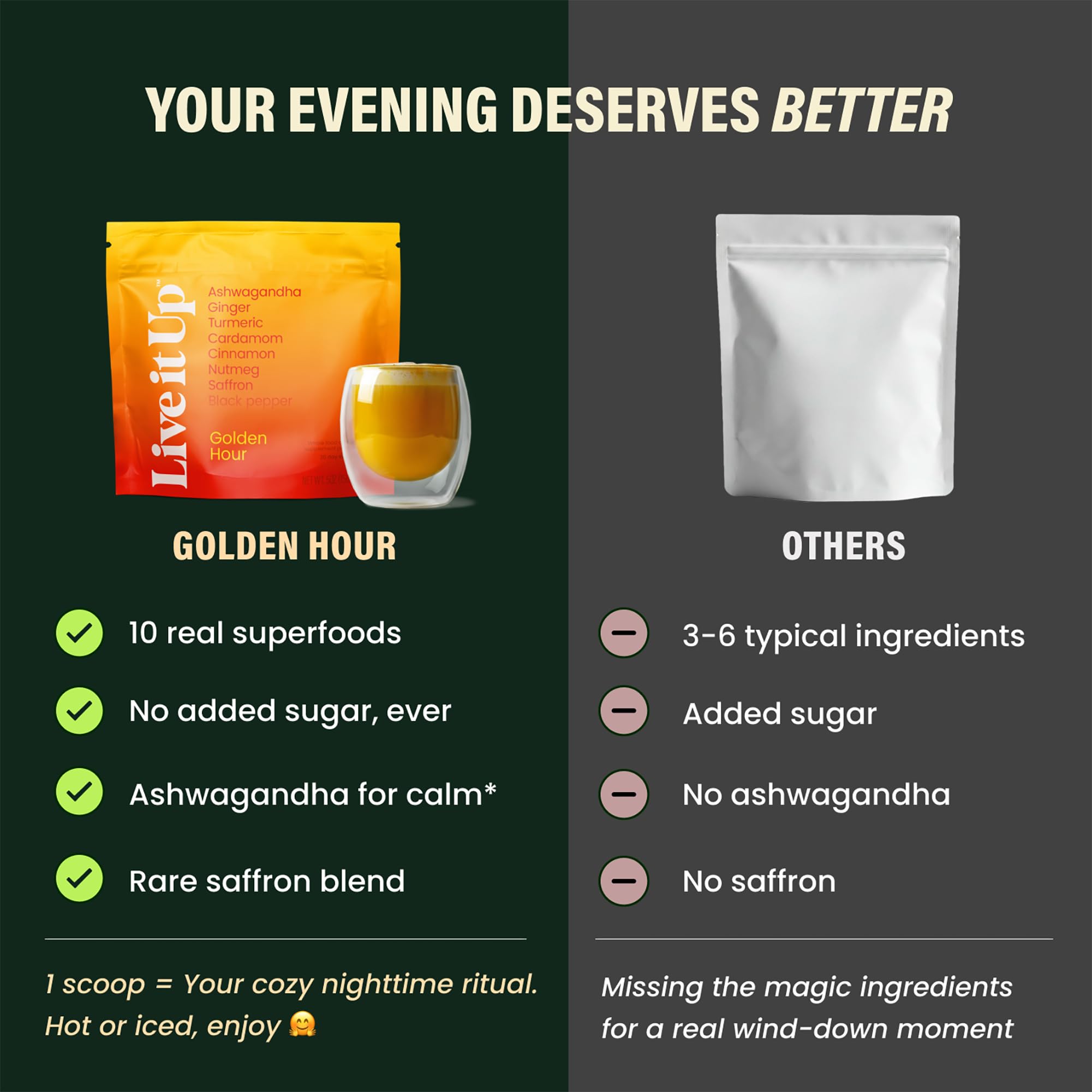 LIVE IT UP Golden Hour daily wellness Milk Latte Powder packaging