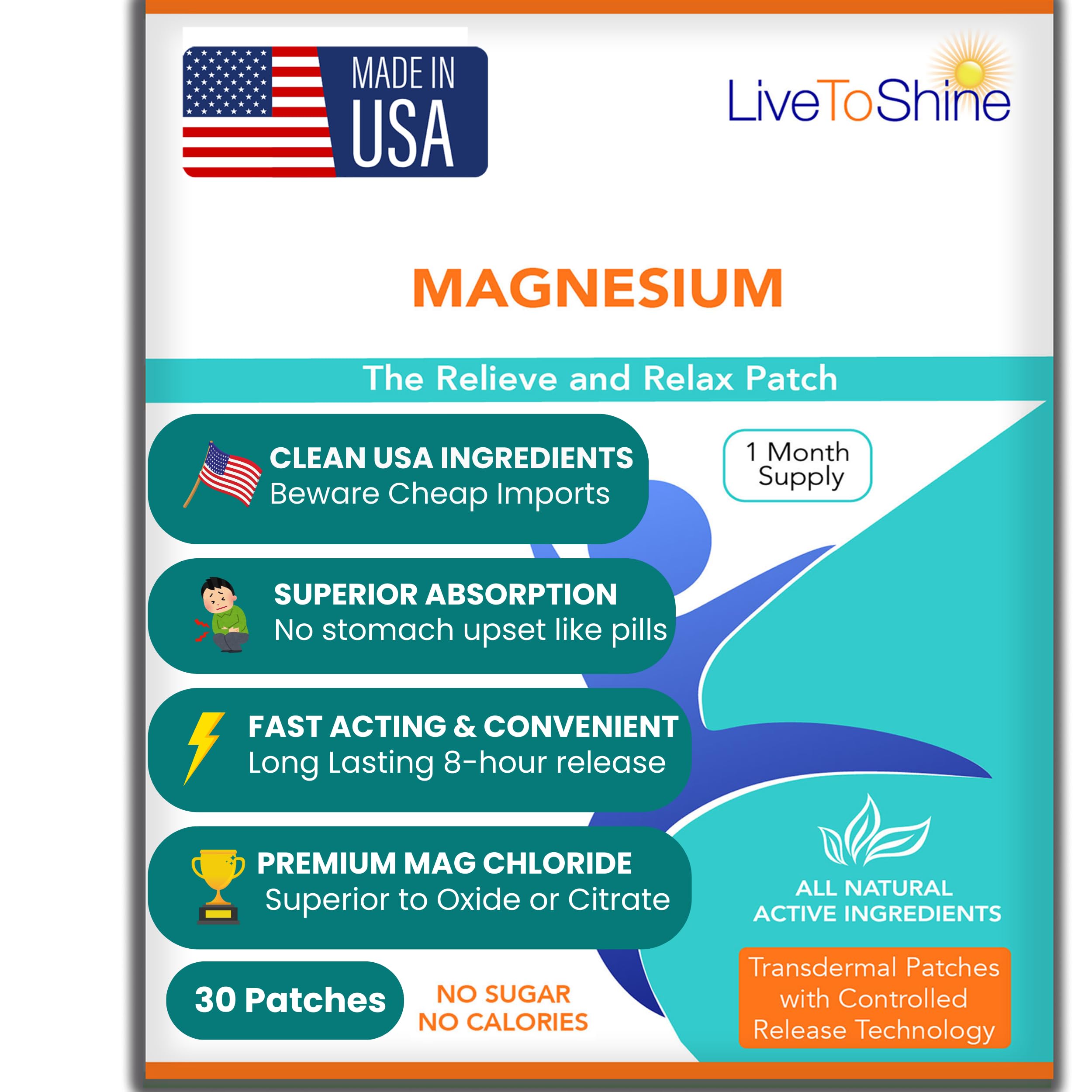 Live To Shine Magnesium Chloride Patches front view packaging