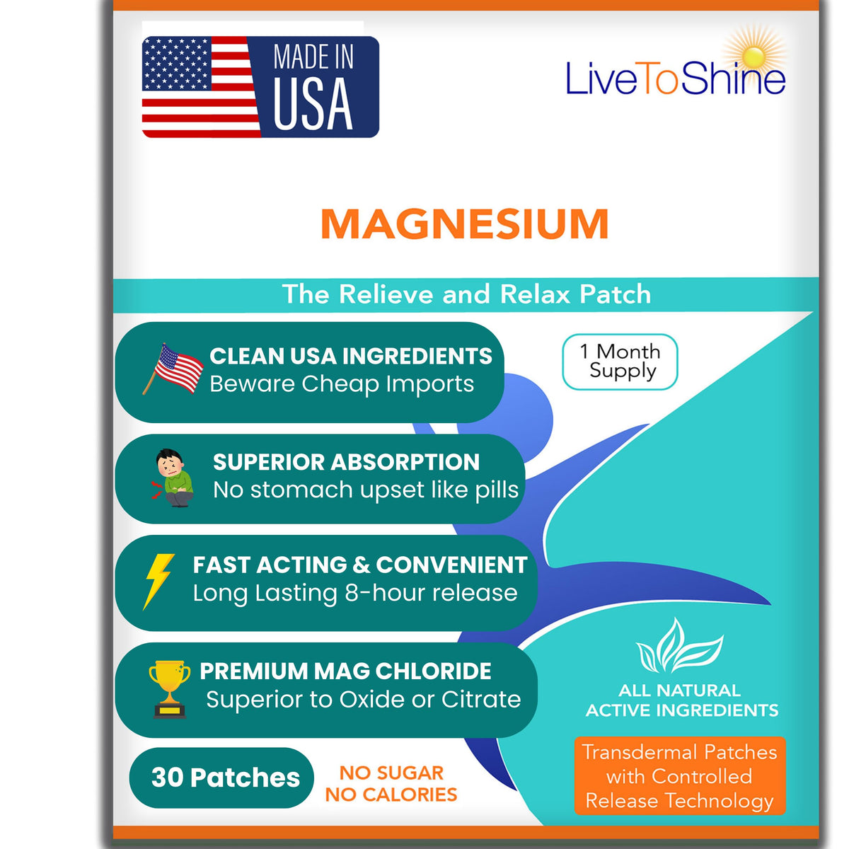 Live To Shine Magnesium Chloride Patches front view packaging