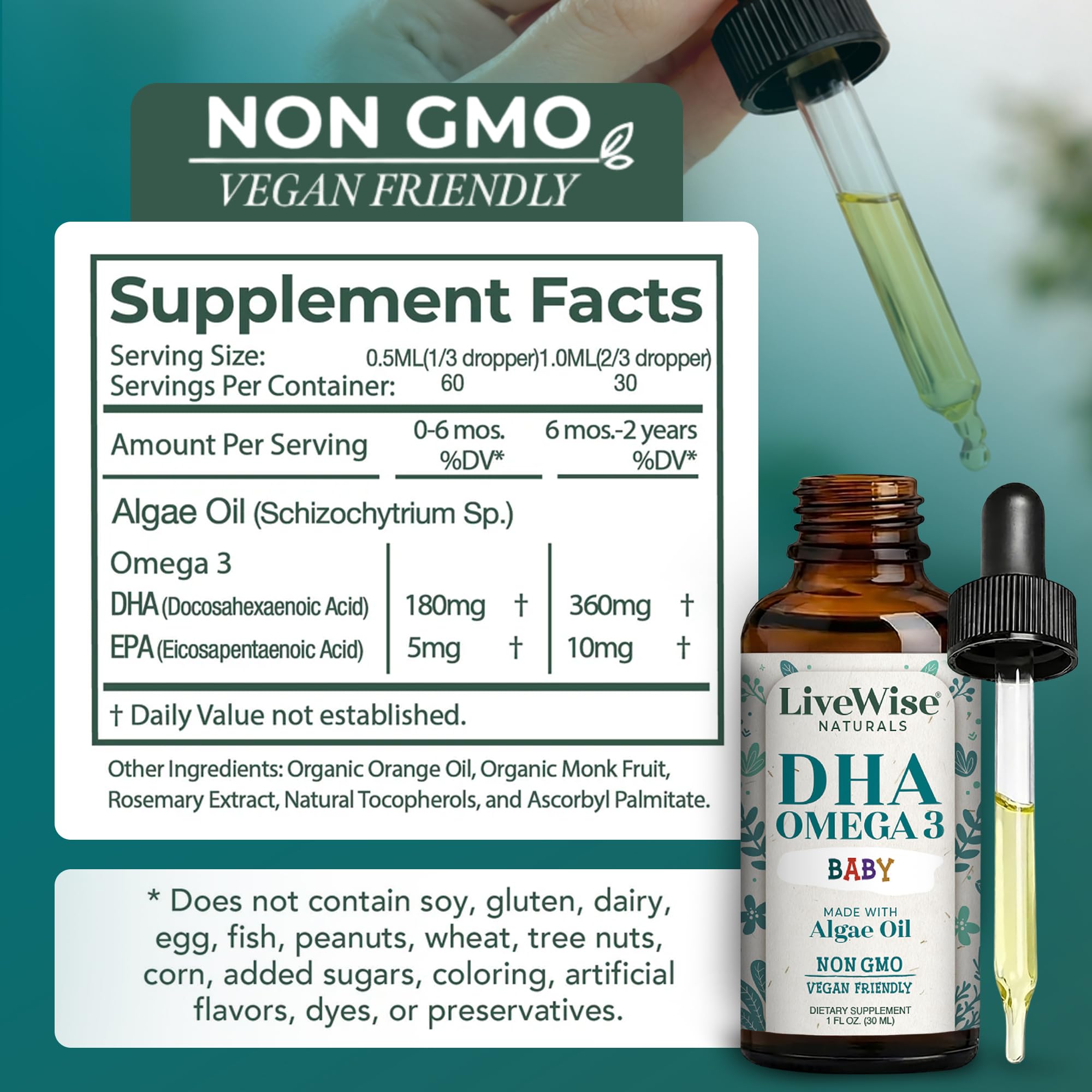 Live Wise Naturals DHA Omega-3 Liquid packaging side view