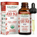 Live Wise Naturals Kids Vitamin D3 K2 Liquid Drops 800 IU amber bottle front view
