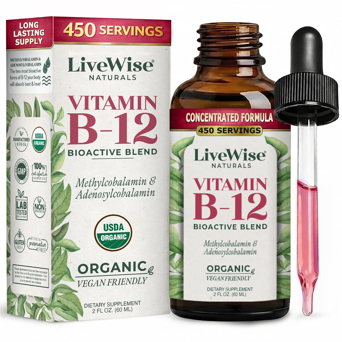 Live Wise Naturals Vitamin B12 Liquid Drops 1000 mcg front view