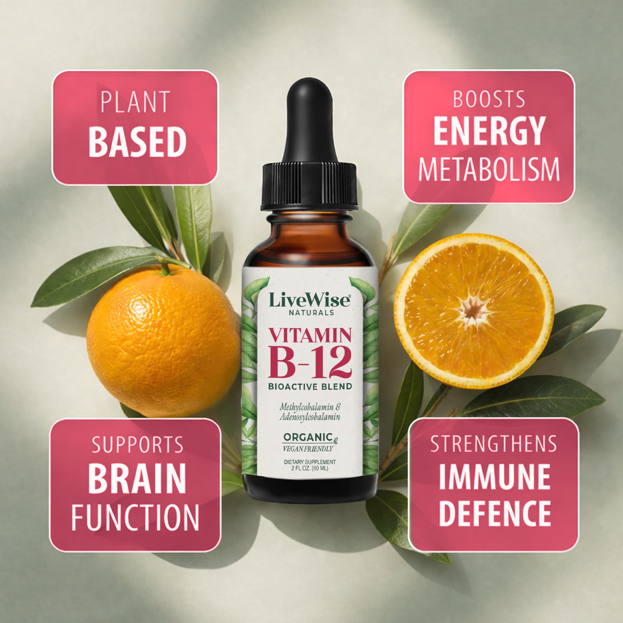 Live Wise Naturals Vitamin B12 Liquid Drops with measuring dropper