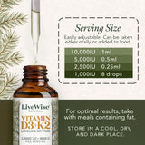 Live Wise Naturals Vitamin D3 K2 Drops 5000 IU bottle side view
