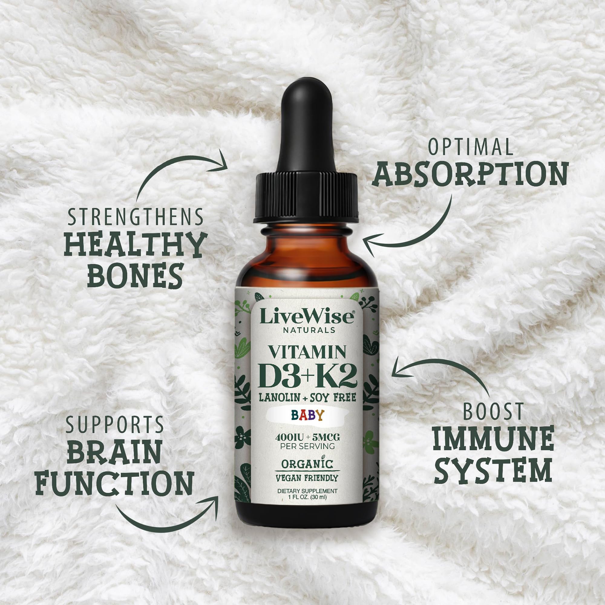 Live Wise Naturals Vitamin D3 K2 Drops packaging side view
