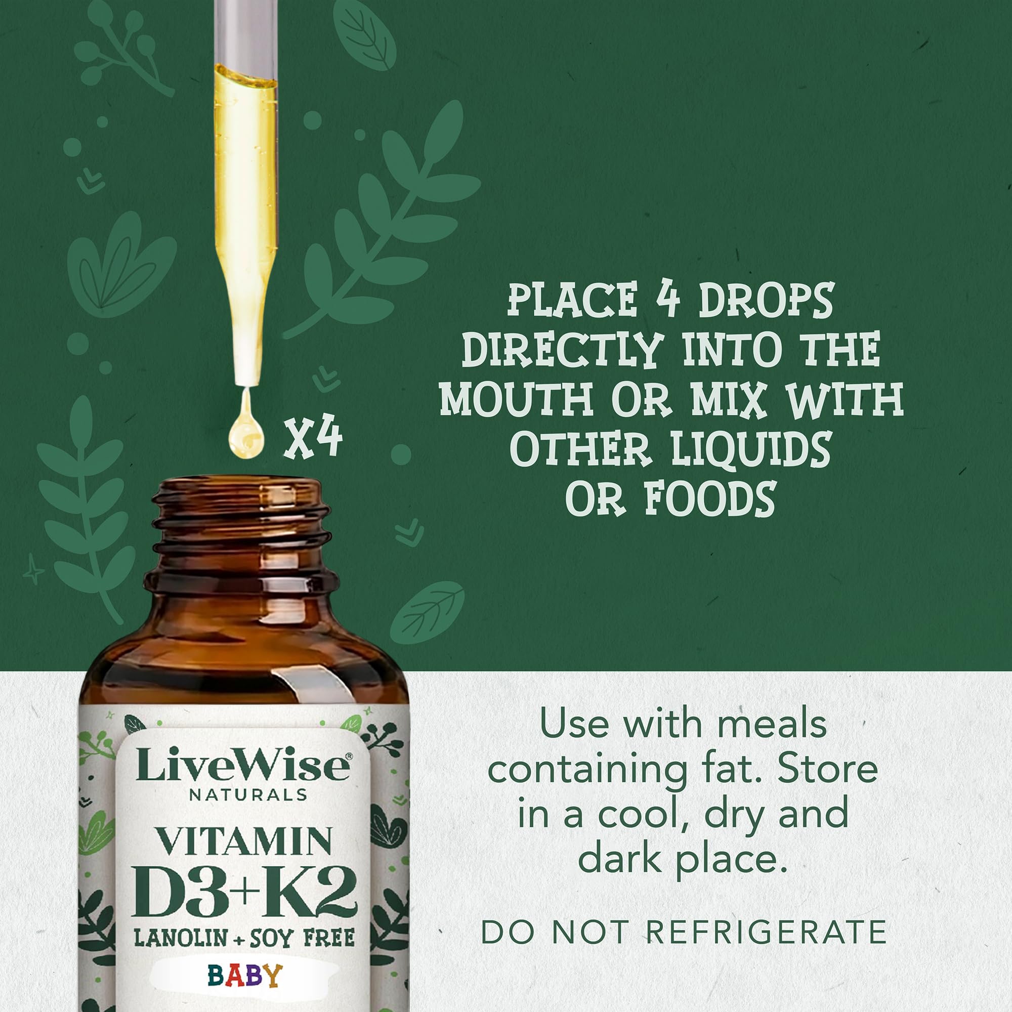 Live Wise Naturals Vitamin D3 K2 Drops with measuring drops