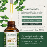 Live Wise Naturals Vitamin D3 K2 liquid drops alongside organic ingredients