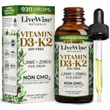 Live Wise Naturals Vitamin D3 K2 Liquid Drops amber glass bottle front view