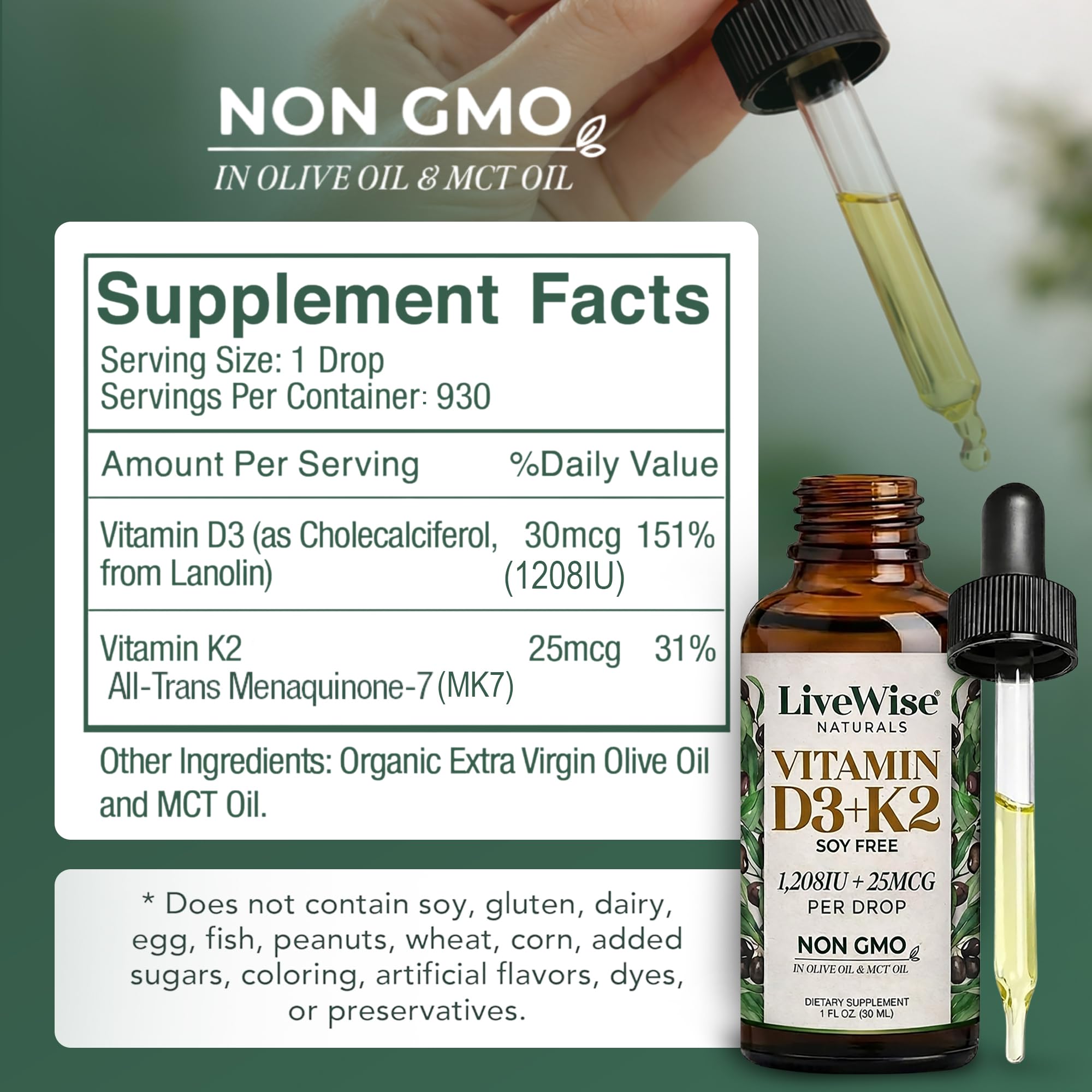 Live Wise Naturals Vitamin D3 K2 Liquid Drops packaging side view